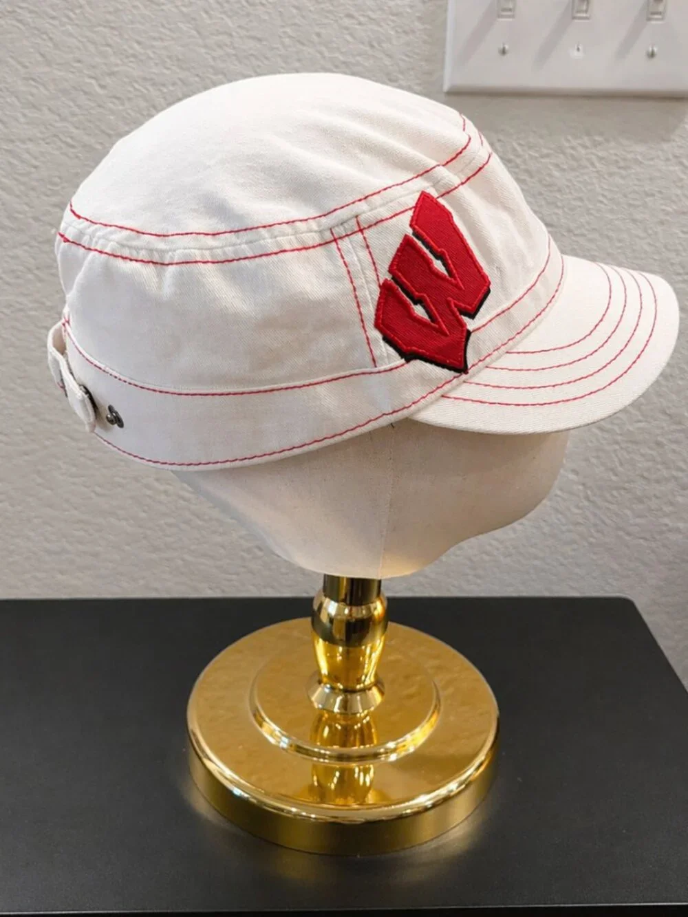 Women's New Era Wisconsin Badgers Cream Cadet Hat with Red Stitching